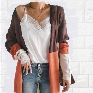 COLOR BLOCK CARDIGAN BRANDNEW orange brown tan